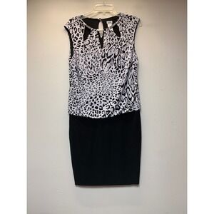 Cache Sheath Dress Womens M Black White Leopard Print Excellent Sleeveless